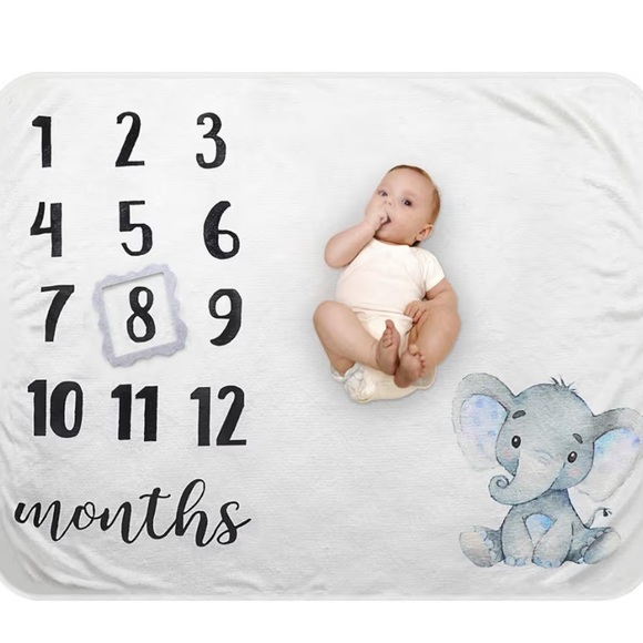 New Elephant Baby Month announcement blanket blues - Picture 2 of 5